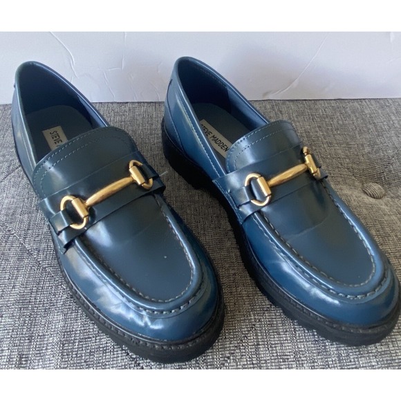 Steve Madden Chunky Lugged Sole Blue Mistor Loafer Women's Shoe Size 8 - Picture 3 of 16